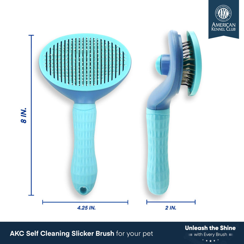 American Kennel Club AKC Self-Cleaning Pet Grooming Slicker Brush for Cats and Dogs, All Breeds and Coat Types Self-Cleaning Slicker Brush - PawsPlanet Australia
