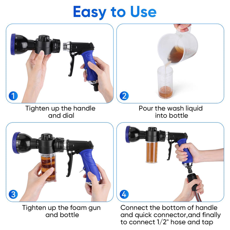 Pet Bathing Sprayer Kit,10 Spray Patterns, Adjustable Hose Wash Sprayer with 4 to 8 Bars Foam Blaster,Suitable for Pet Washing, Car Cleaning and Garden Use with 1/2” Quick Connector - PawsPlanet Australia
