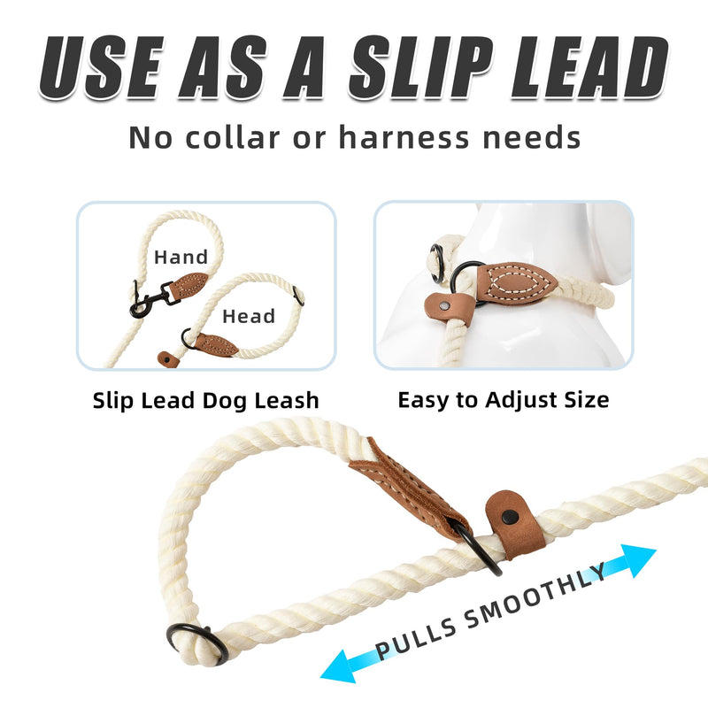 Mile High Life Hands Free Dog Leash, Crossbody Waist Leash with Genuine Leather Connection, Multifunctional Adjustable Slip Lead for Dog Walking Running (Cream, 7FT) Cream 7FT Hands Free - PawsPlanet Australia