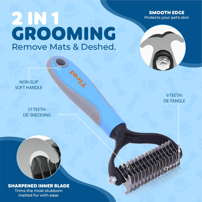 TIROL SUPPLIES Original Pet Grooming Rake - Ergonomic Non-slip Undercoat Rake for Dogs & Cats - Double-Sided Deshedding Dematting Tool - Extra-Wide Dog Grooming Brush & Deshedder Comb for Long Hair - PawsPlanet Australia