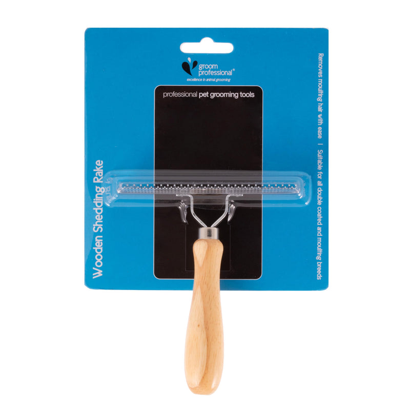 GROOM PROFESSIONAL Wooden Shedding Rake for Dogs - Dog Grooming Rake - Features Both Long and Short Pins for Effective Deshedding of Thick Undercoats - Suitable for all Sized Breeds