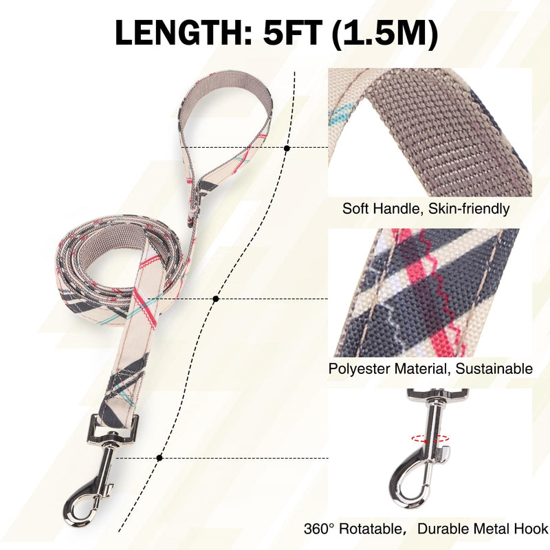 Dog Collar and Leash Set for Small Dogs, Adjustable Soft Puppy Collar with Quick Release Buckle, 5FT Heavy Duty Nylon Matching Leash for Boy Girl Chihuahua, Yorki, Bulldog, Beige XS X-Small(Neck:8.6"-11.8") - PawsPlanet Australia