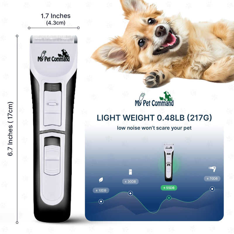 My Pet Command Professional Dog Clippers for Grooming, Cordless Rechargeable Pet Trimmers, Heavy Duty Dog Clippers for Thick Coats, Low Noise, Light Weight - PawsPlanet Australia