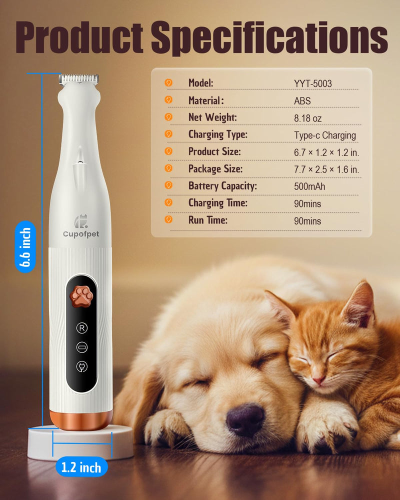 Dog Paw Trimmer for Precision Shaver, Cordless Small Pet Paw Grooming Trimmer, Low Noise for Trimming Dog's Hair Around Paws, Eyes, Ears, Face, Butt(White) White