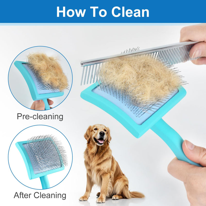 Slicker Brush for Dogs, Doodle & Poodle Brush for Long Haired Dog, Dog Slicker Brushes Goldendoodle Long Pin Detangler for Dematting (Large Curved) blue - PawsPlanet Australia
