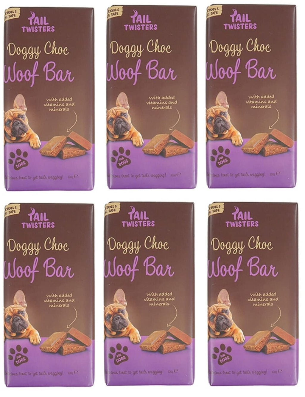 6 Pack Tail Twisters Doggy Choc Safe Chocolate Treat Training Woof Bar 100g - PawsPlanet Australia