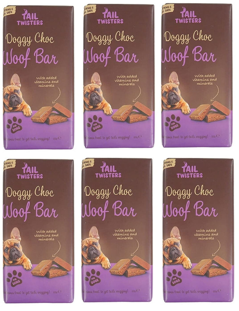 6 Pack Tail Twisters Doggy Choc Safe Chocolate Treat Training Woof Bar 100g - PawsPlanet Australia