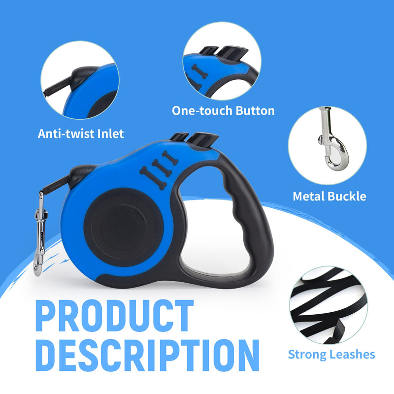 Retractable Dog Leash Automatic Telescopic Tractor Dog Tape, Pet Tape 10/16 FT Durable and Convenient, with Non-Slip Handle, Suitable for Small and Medium-Sized Dogs Blue 10FEET - PawsPlanet Australia