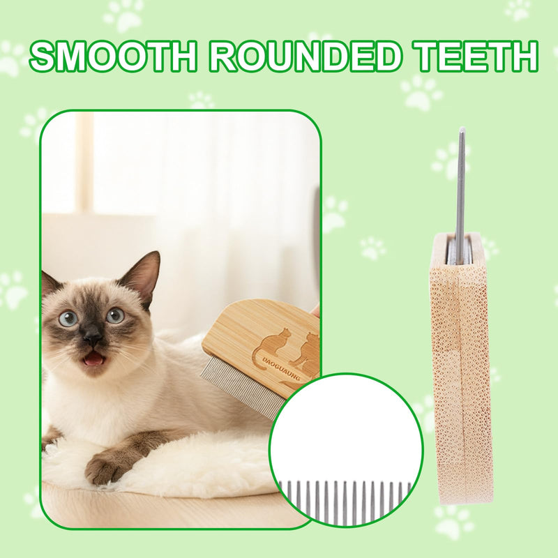 Pet Grooming Combs for Dogs Cats, 2 Pack Bamboo Combs with Wide Fine Teeth for Shedding, Detangling, Flea Removal and Daily Care Two Size