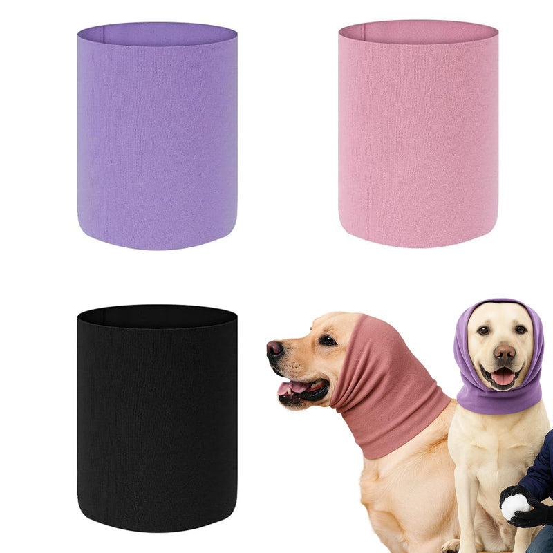 3 Pcs Dog Ear Protectors, Dog Ear Defenders, Warm and Soft Dogs Snood, Dogs Snood for Wearing in Bathing Grooming Waterproof Reducing Noise (Black, Purple, Pink)