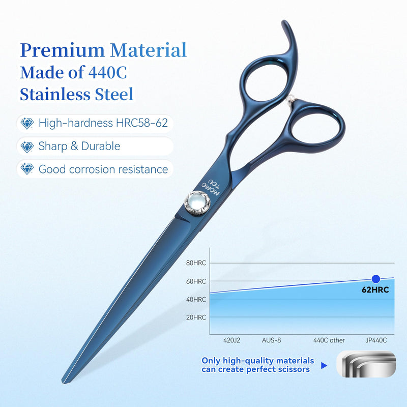 7 inch Matte Blue Straight Dog Grooming Scissors Professional 440C Stainless Steel Dog Shears Smooth Cutting Comfortable Grip and Easy to Use for Groomers and Home Use - PawsPlanet Australia
