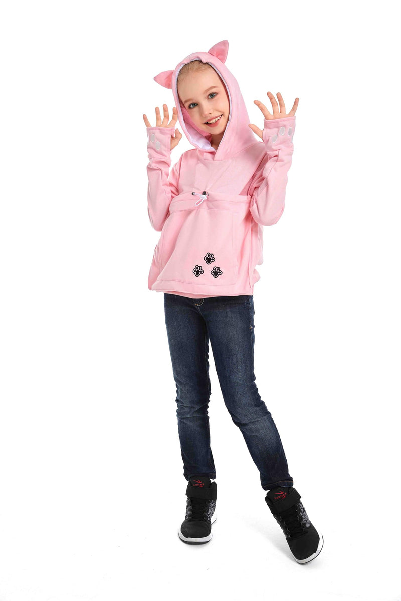 ALYC Boys Girls Hoodies - Pet Holder Kitten Puppy Carriers Pullover Long Sleeve Cat Ear Sweatshirt with Removable Inner Pouch 12-13 Years Pink - PawsPlanet Australia