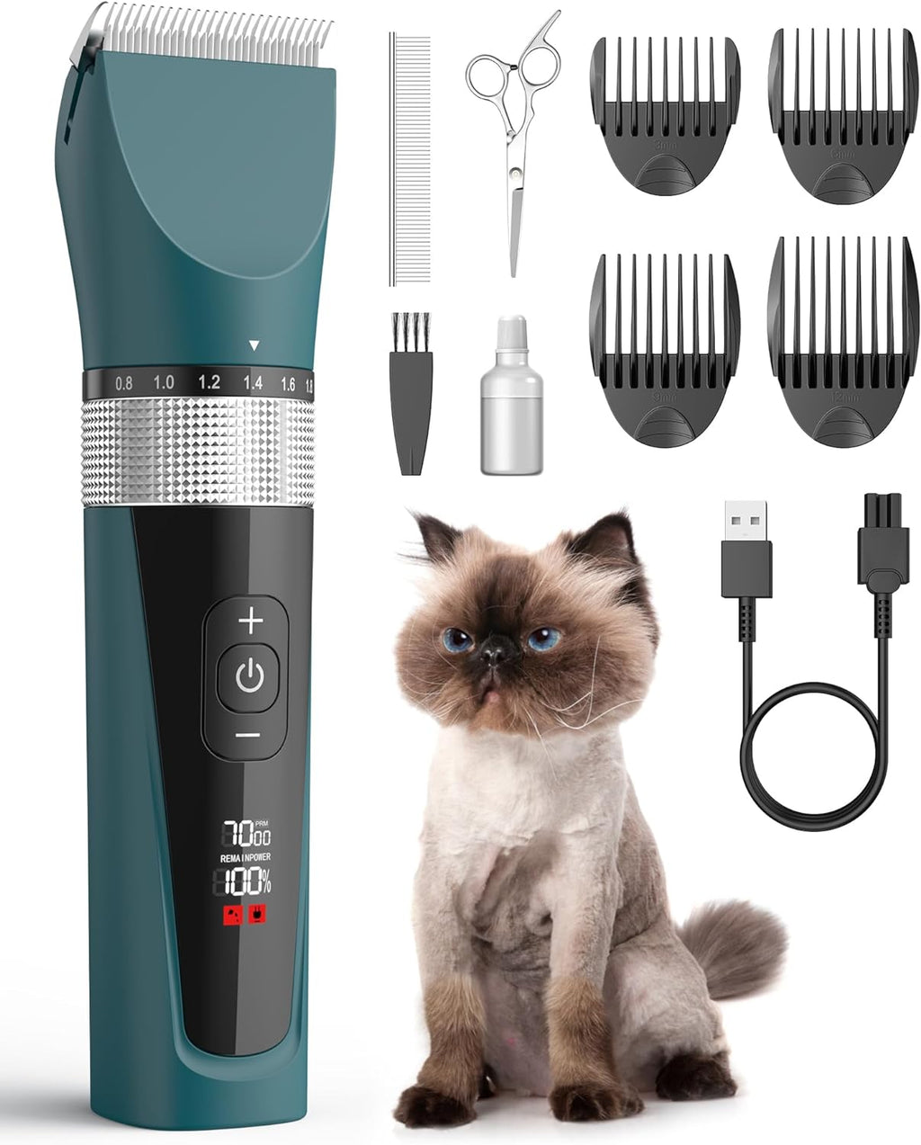 oneisall Quiet clipper cat 5 speed hair clipper cat long hair cat trimmer suitable for thick/matted animal hair blue - PawsPlanet Australia