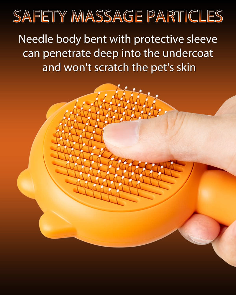 Self-Cleaning Dog & Cat Slicker Brush, Skin Friendly Deshedding Grooming Tool for Long or Short Haired Dogs Cats Rabbits, Dog Shedding Brush with Release Button - Pumpkin - PawsPlanet Australia