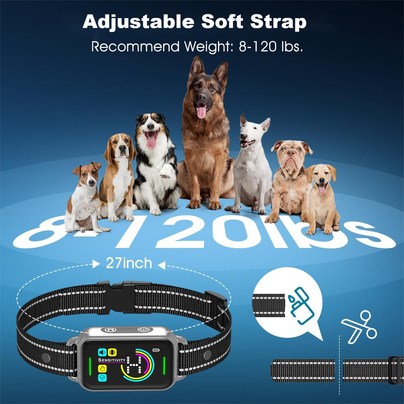 DINJOO Bark Collar, Dog Collar for Large Medium Small Dogs,Smart Barking Collar,Rechargeable Anti Barking Training Collar with 8 Adjustable Sensitivity,Bark Collar with Beep (Grey)