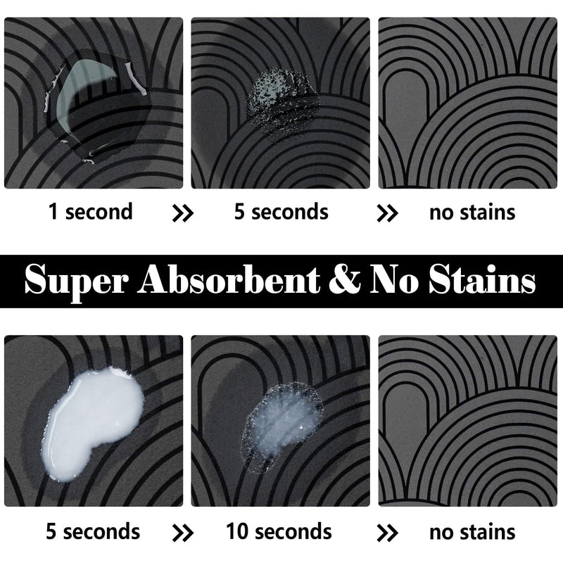 Dog Food Mats for Floors Absorbent, Pet Cat Food Mat - Quick Dry Dog Bowl Mats for Food and Water, Eco-Friendly Boho Pet Supplies S(12"×20") 01-Dark Grey - PawsPlanet Australia