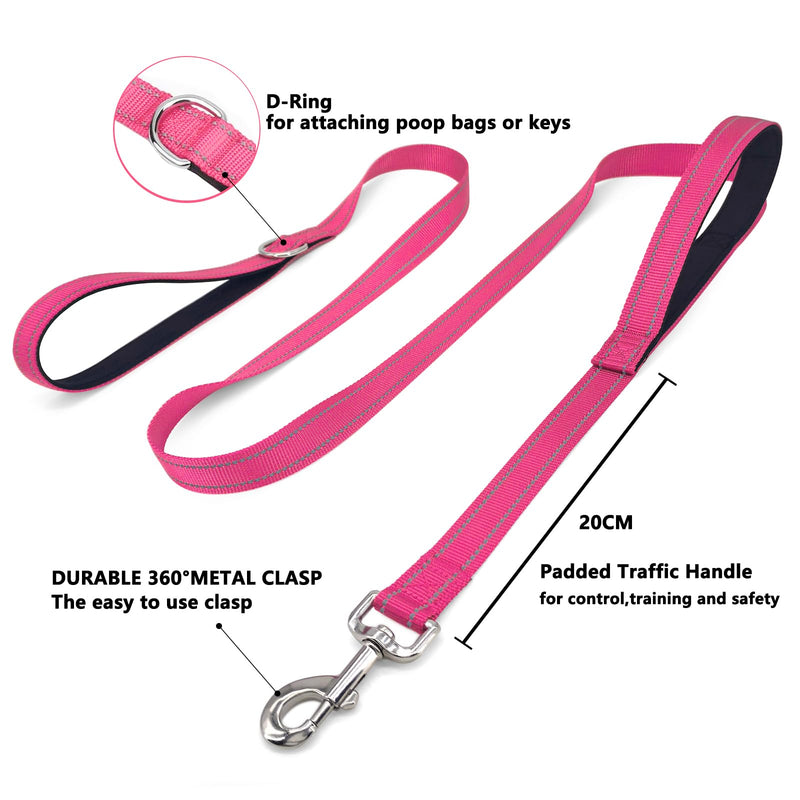 6 FT Dog Leash with 2 Padded Handle Nylon Reflective Dogs Leashes for Small Medium Large Dogs Hot Pink Large : 1" x 6 FT - PawsPlanet Australia