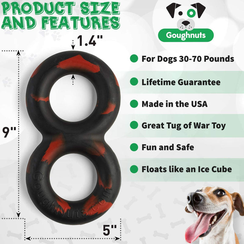 Goughnuts Virtually Indestructible Dog Pull Toy, Durable and Guaranteed for Tug of War with Medium and Large Dogs - Rubber for Aggressive Power Chewers Like Pit Bulls, Labs, and German Shepherds Medium (30-70 lb) (Original Size) Tougher Black - PawsPlanet Australia