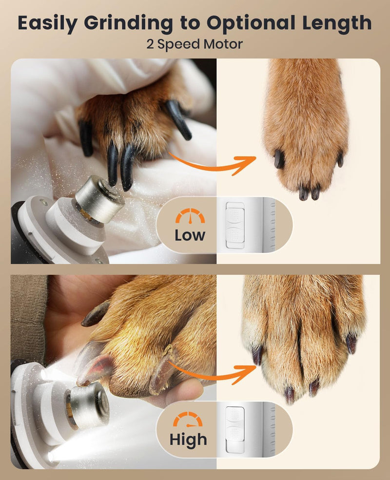 oneisall 2 in 1 Quiet Paw Trimmer and Dog Nail Grinder with LED Lights, 35dB Dog Paw Grooming Kit Rechargeable Cordless Pet Clipper - PawsPlanet Australia