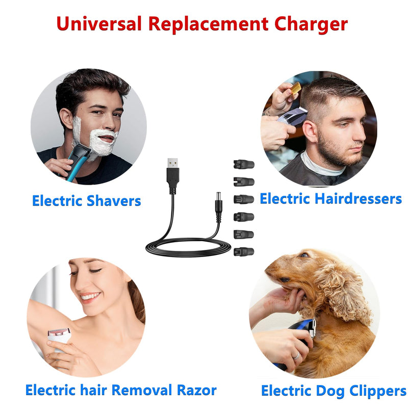 3.7V - 5V Universal Replacement Charger USB for Various Brands Electric Dog Clippers, Electric Shavers, Electric Hairdressers, Hair Clippers, Razor, with 6 Adapter Plug - PawsPlanet Australia