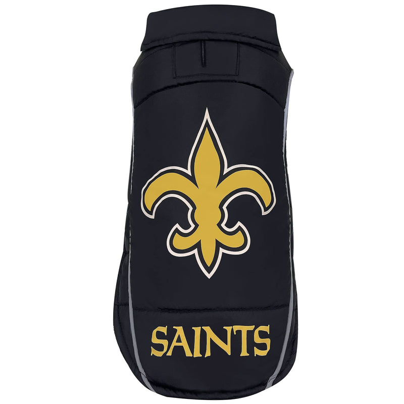 NFL New Orleans Saints Puffer Vest for Dogs & Cats, Size Medium. Warm, Cozy, and Waterproof Dog Coat, for Small and Large Dogs/Cats. Best NFL Licensed PET Warming Sports Jacket