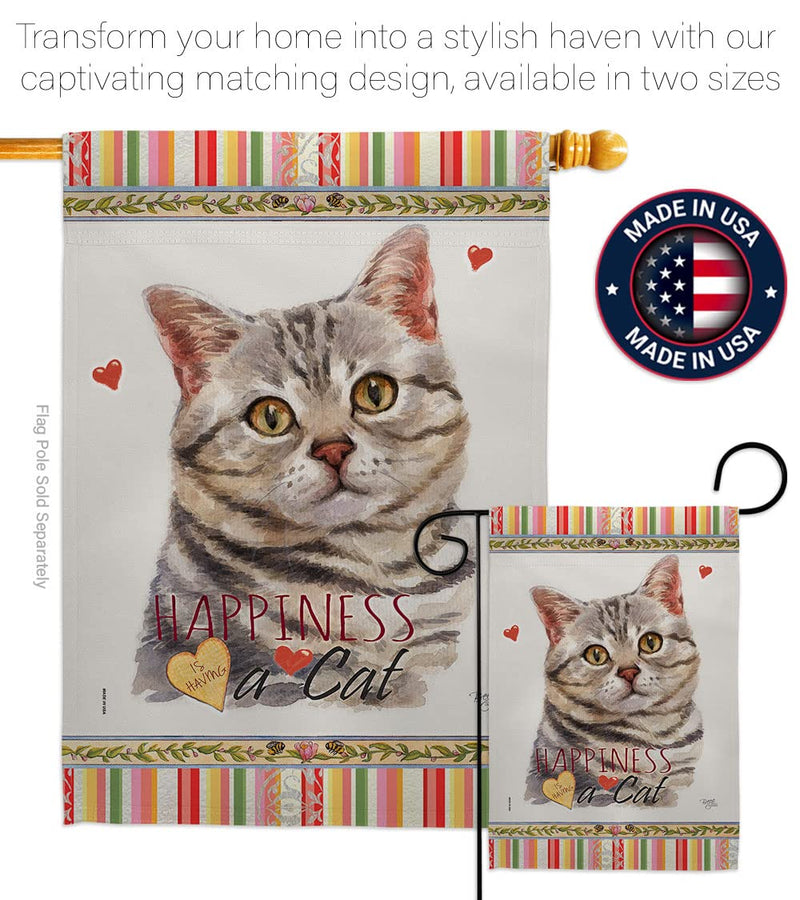Breeze Decor Gray American Short Hair Happiness House Flag-Pack Cat Kitten Meow Spoiled Paw Fur Pet Nature Farm Animal Creature Applique Banner Small Garden Yard Gift Double-Sided, Made in USA - PawsPlanet Australia