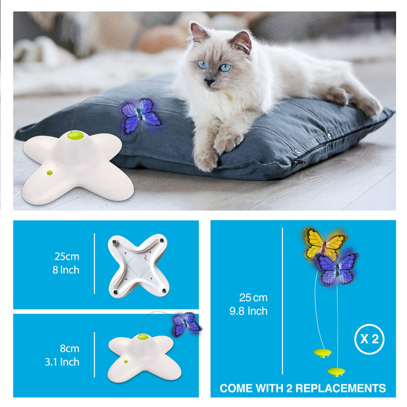 ALL FOR PAWS Interactive Cat Toy, Butter-Fly Cat Toys Interactive for Indoor Cats,Flutter Bug Cat Toys,Flutter Rotating Kitten Toys with 2 Replacements Classic Butterfly Toy - PawsPlanet Australia