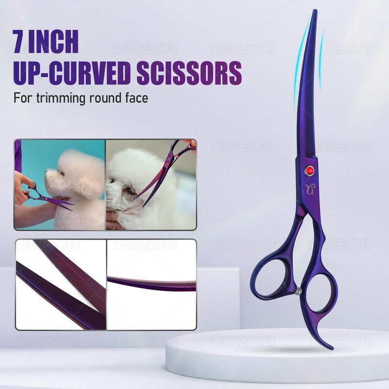 Dog Grooming Scissors,Purple Scissors Curved Scissors with Safety Round Tips,Sharp and Durable 6 in 1 Dog Scissors for Grooming - PawsPlanet Australia