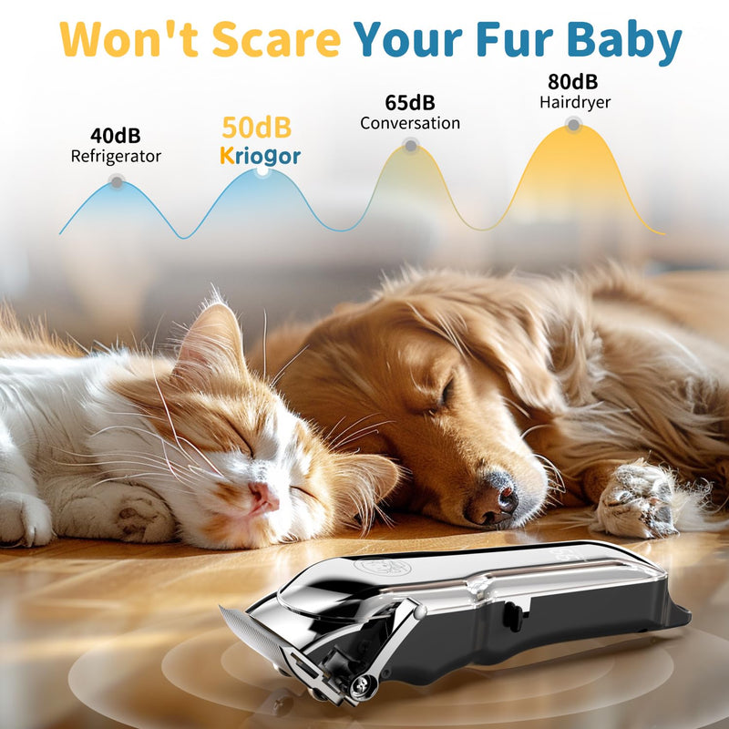 Dog Clippers Professional for Thick Hair, Low Noise Dogs Grooming Kit with Stainless Steel Blade, Cordless Grooming Clippers Dog Shaver Trimmer with 6 Guide Combs for Pets and Animals 7000 rpm