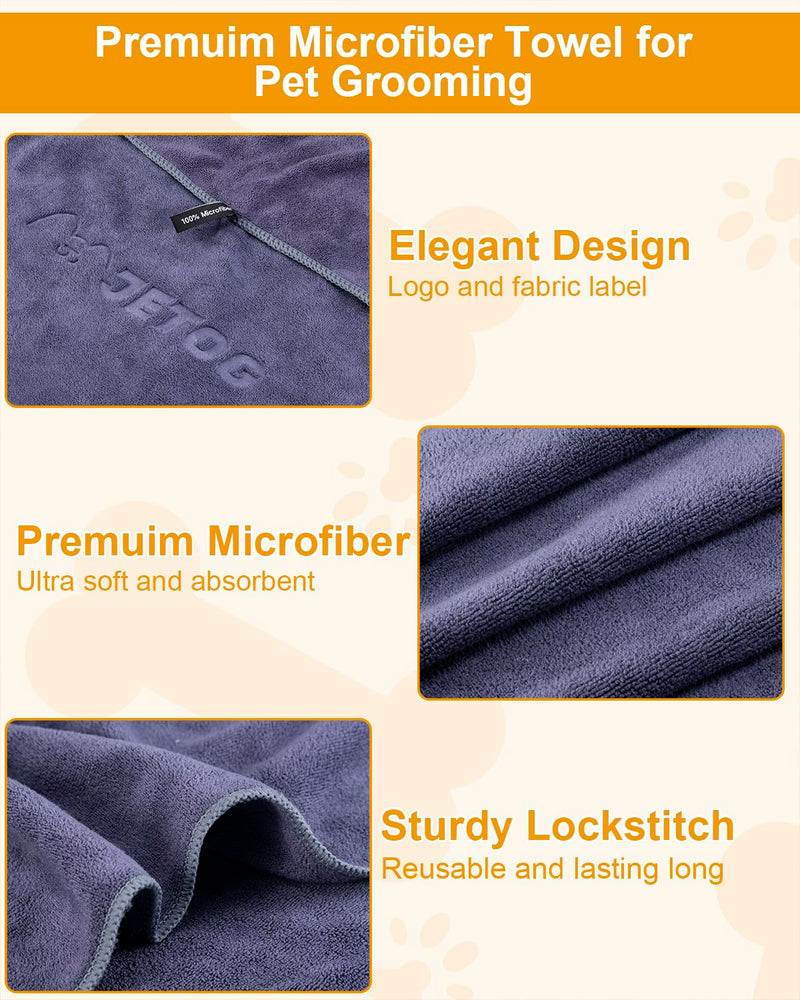 2-PCS Absorbent Dog Towel for Fast Drying Dogs of Large Medium Small with 56x28 Inch Extra Large Bath Towel and 30x14 Inch Daily Use Paw Towel, 100% Microfiber Pet Grooming Towel Set, Gray XL:56x28 Inch + S:30x14 Inch - PawsPlanet Australia