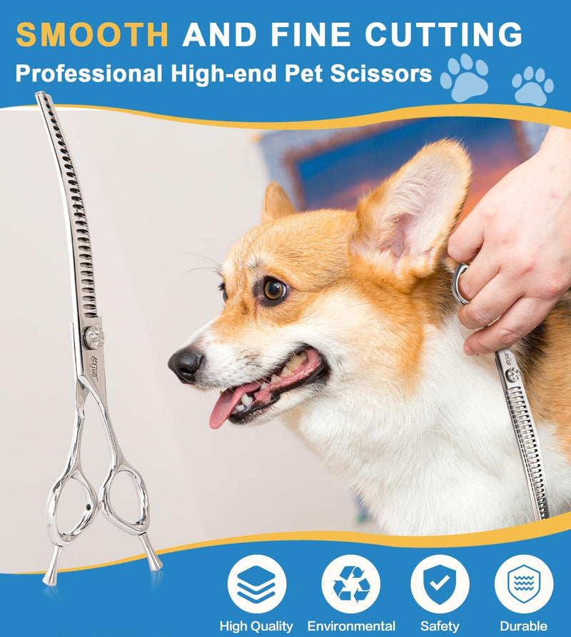 Professional Dog Grooming Scissors, Japanese 440C Stainless Steel, 62 HRC Hardness (Curved Chunker, 7.5'') - PawsPlanet Australia