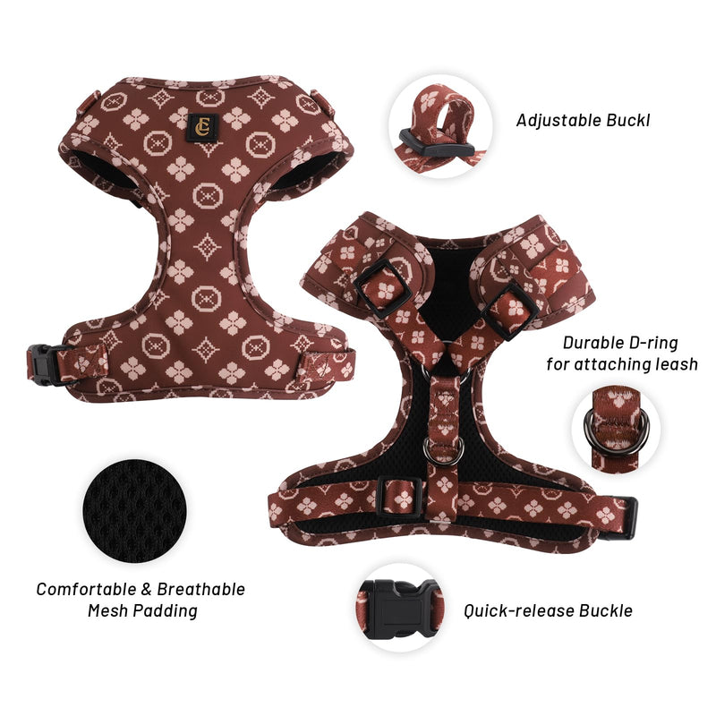 Luxury Designer Adjustable Dog Harness, Leash, Poop Bag Holder/Dispenser and Bandana Set, No Pull, Soft Mesh Padded, for Small/Medium Dogs, Outdoor Walking/Running (Extra Small, Chewy Pawtton) Extra Small - PawsPlanet Australia