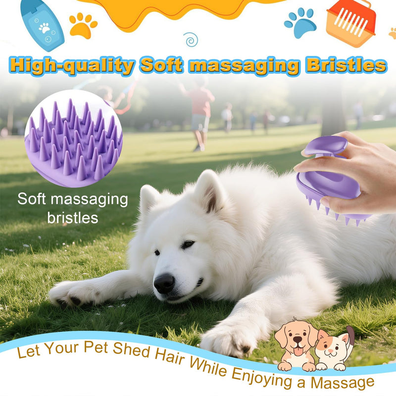 2-in-1 Dog Bath Brush for Grooming & Massage - Pet Silicone Brush for Long & Short Haired Dogs and Cats, Dog Scrubber for Bath, Rubber Curry Brush, Use Wet as Bath Brush or Dry for Grooming-Purple Purple - PawsPlanet Australia