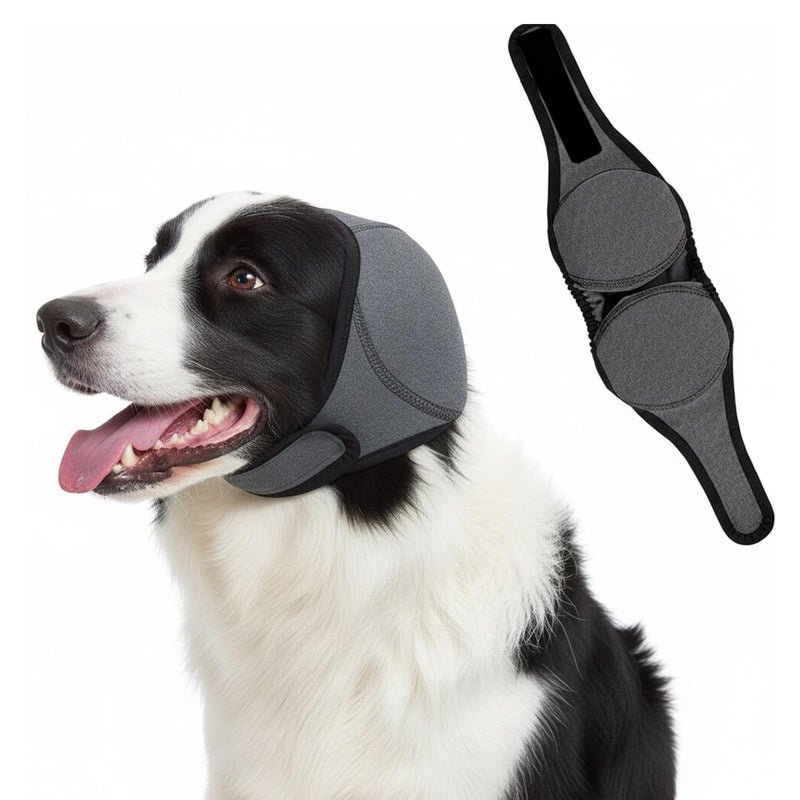 Dog Ear Defenders, Waterproof and Comfortable, Dog Ear Muffs Noise Protection,Adjustable Sound Snood Covers for Anxiety Relief Thunder Fireworks for Bathing Grooming Swimming (Gray)