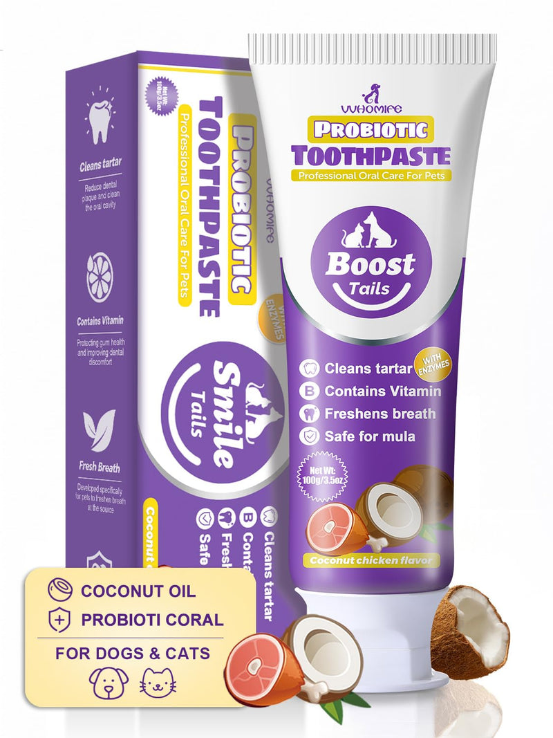 Vet Recommended Small Dog Teeth Brushing Kit 2.52oz + Natural Coconut Oil Dog & Cat Toothpaste for Fresh Breath 3.52oz