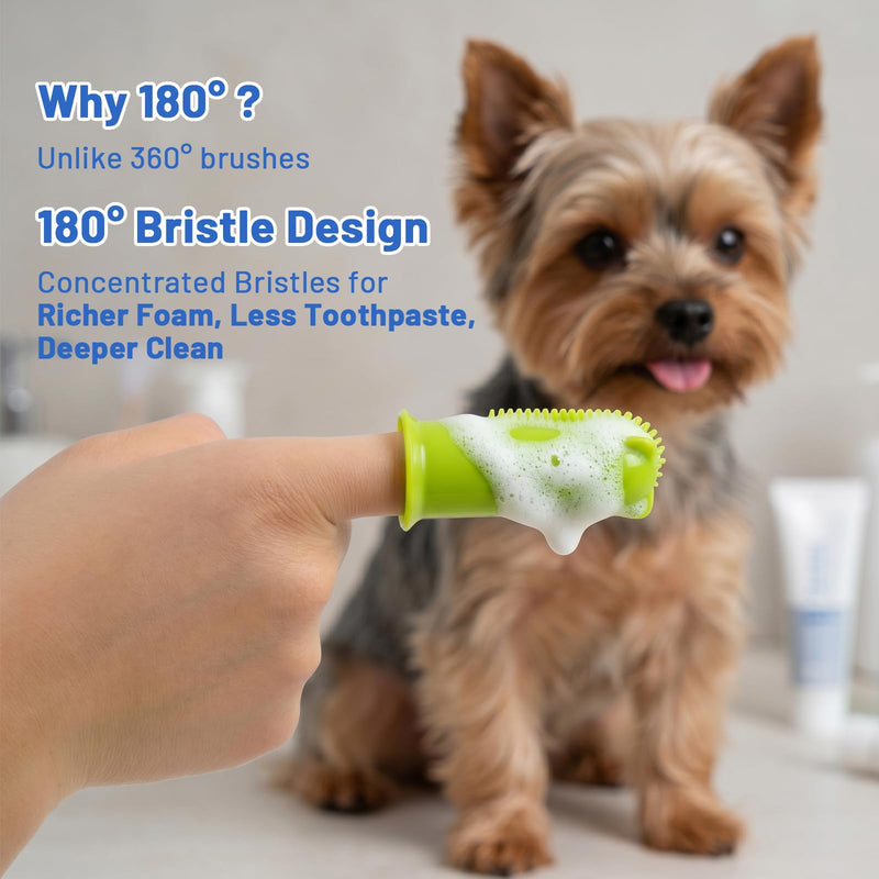 Dog Toothbrush, 180° Dog Finger Toothbrush for Plaque Tartar Cleaning, 2-Pack Finger Toothbrush for Dogs Silicone, Teeth Cleaning, Dog Tooth Brushing Kit for Medium & Large Pets Green