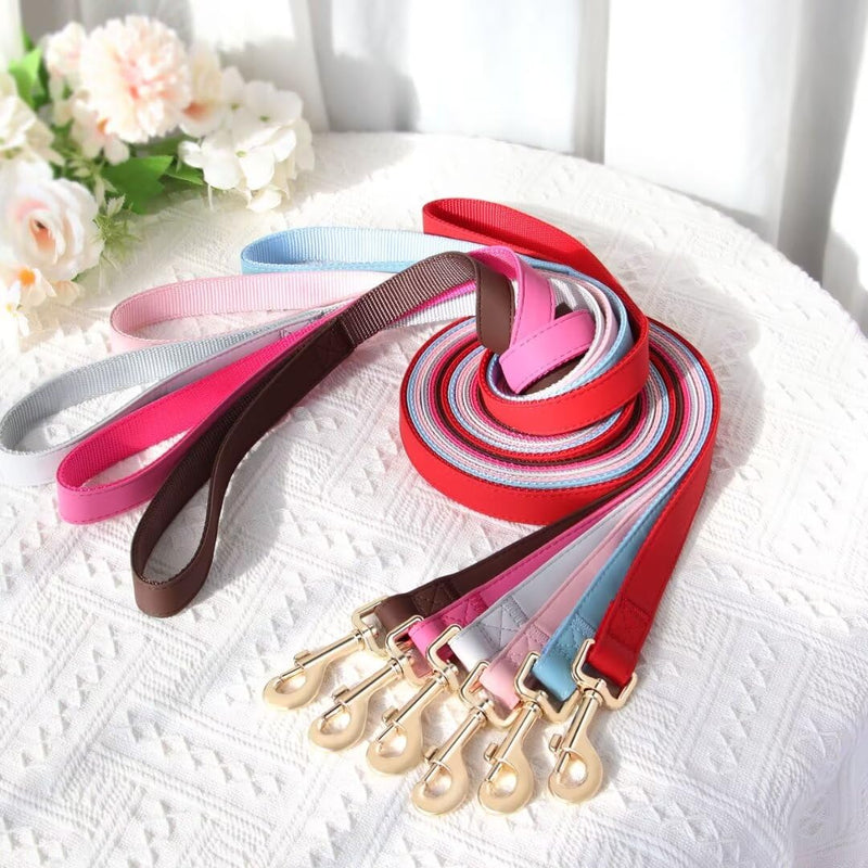 PET ARTIST PU Leather Dog Leash, Colorful Leather Leash 5ft by 3/4in, Sof Nylon Padded Durable Dog Lead with Aluminum Hook, Walking and Training Pet Leashes for Small Medium Dogs,Pink Pink - PawsPlanet Australia
