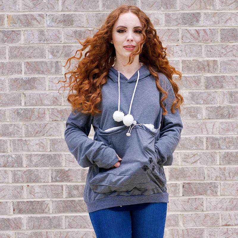 Unisex Big Pouch Hoodie Long Sleeve Pet Cat Dog Holder Carrier Sweatshirt Dark Gray Large - PawsPlanet Australia