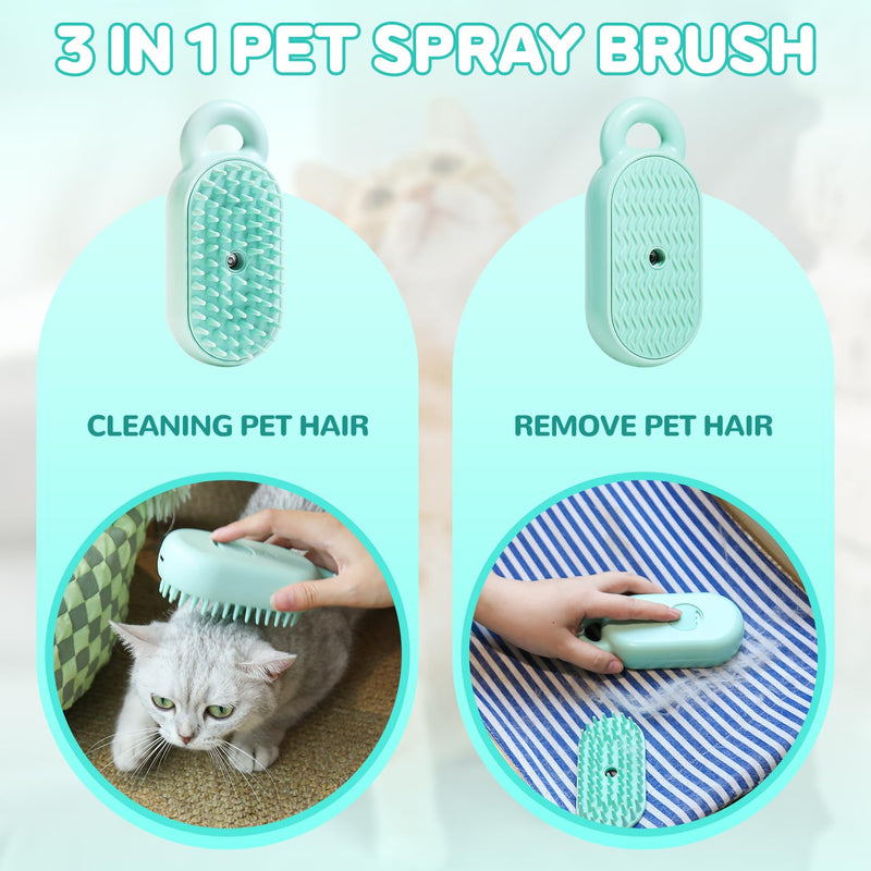 Cat Steam Brush, Pet Steam Brush, Spray Comb for Cats Massage Shedding,Water Brush for Dogs/Cats Steaming Cat Grooming Brush for Removing Tangled and Loose Hair Steam Brush for Cats (Green) Green - PawsPlanet Australia