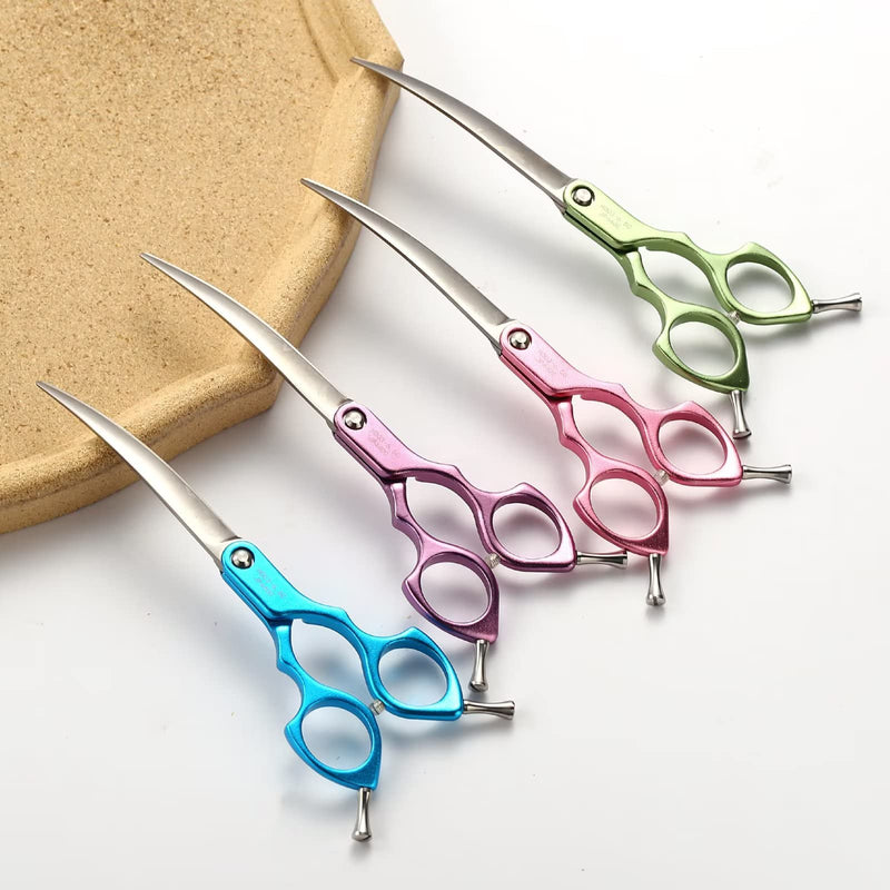 6.5" Curved Grooming Scissors for Dogs 440C Stainless Steel Professional Dog Grooming Scissors with Ultra-Light Aeronautical Aluminum Handle (Green-Curved) Green - PawsPlanet Australia