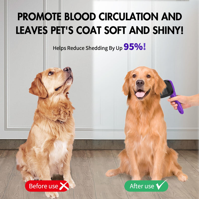 3PC Dog Brush Kit - Self-Cleaning Slicker Brush with Bath Brush & Undercoat Rake | Deshedding Tools for Large - Small Dogs & Cats, Professional Pet Grooming Set for Heavy Shedding, Purple 3 PCS Purple - PawsPlanet Australia