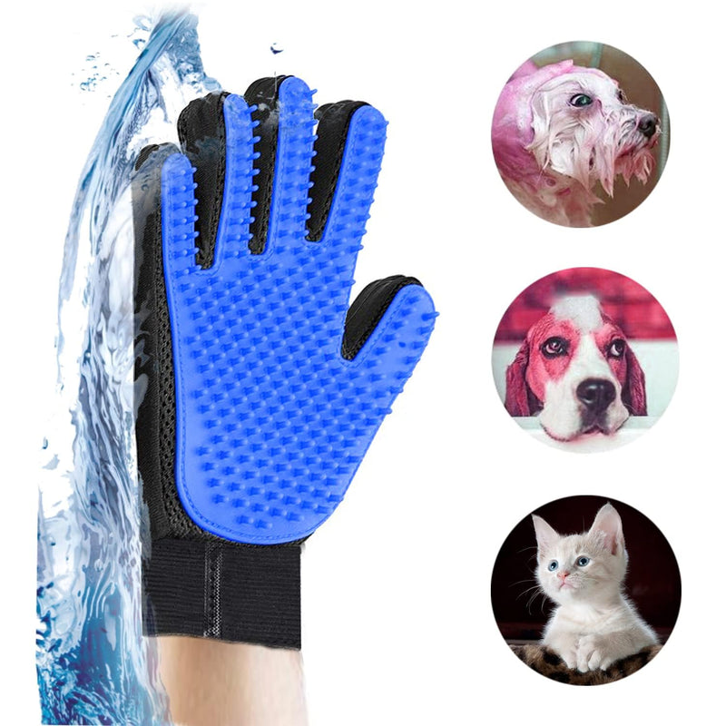 Pet Cleaning Brush Glove Pet grooming Massage gloves Perfect hair remover election commendable Brush Glove, a pair left and right hand, Blue - PawsPlanet Australia