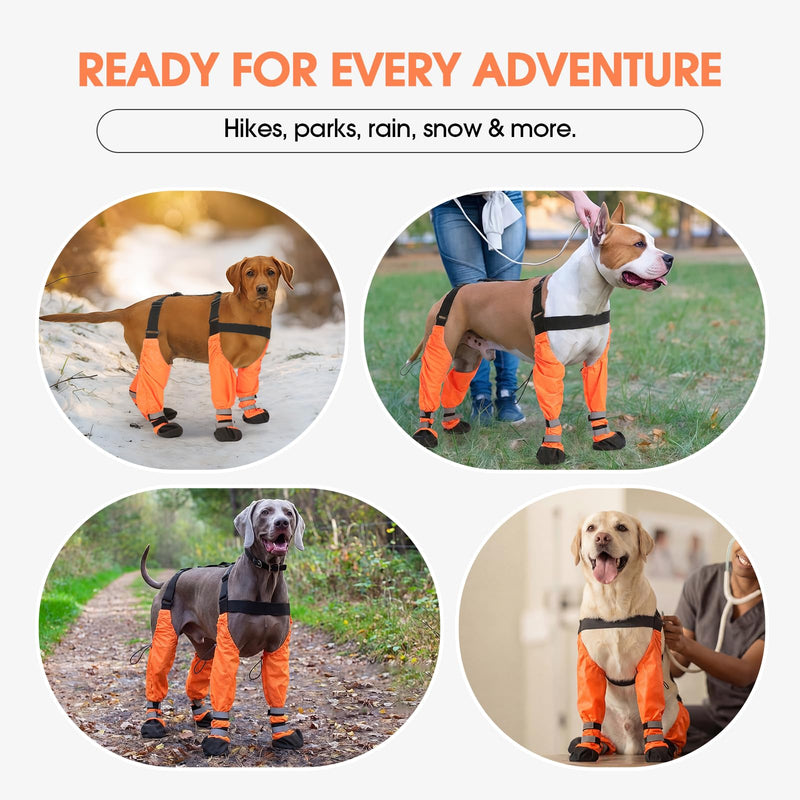 Pezluxe Dog Suspender Boots, Waterproof Anti-Slip Dog Rain Boots with Adjustable Strap for Small Medium Large Dogs, Reflective Paw Protector Pet Shoes for Outdoor Walking, Rain Snow Hiking, Orange, XS - PawsPlanet Australia