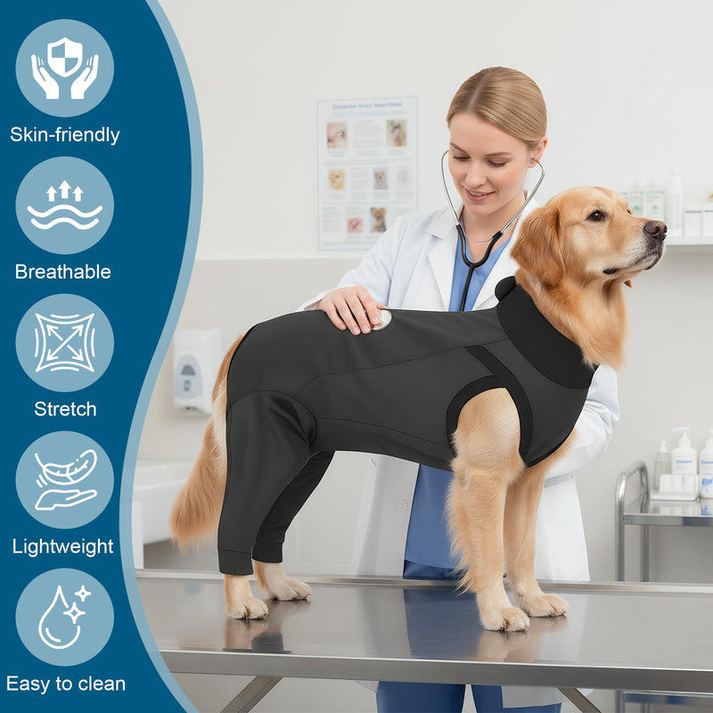 Dog Body After Surgery, Protective Suit Dog After Castration, Wound Protection Suit Dogs, Aftertreatment Suit Dogs, Anti-Leak Body, Breathable, Cotton, Adjustable, Black, XL