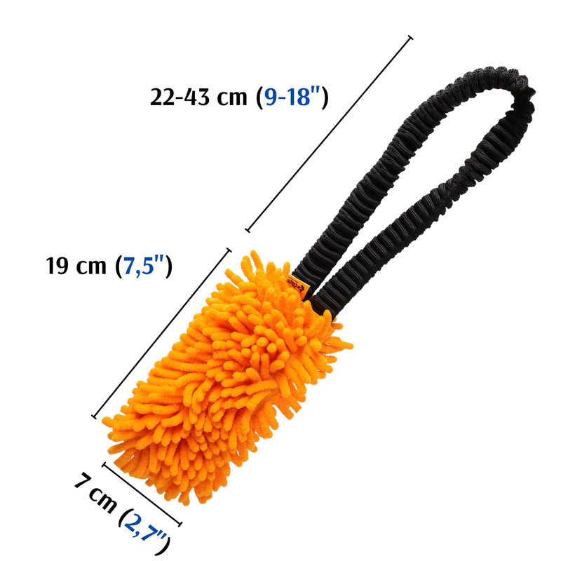 Dingo shaggy toy for dogs, soft nubby-textured, noodle plush that dogs love to play and cuddle with, tug toy with bungee strong shock tugger for dog training, agility sport, tug of war 9-18in orange 15673 - PawsPlanet Australia