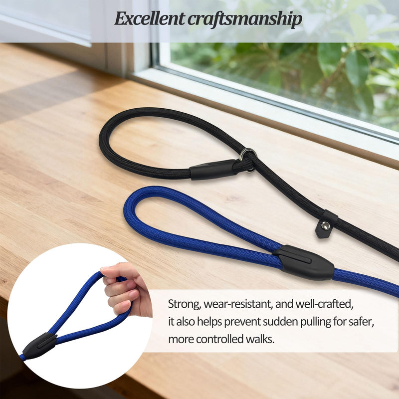 2-Pack Adjustable Nylon Slip Dog Lead – Collar-and-Leash Integrated Design for Training (Black/Blue) - PawsPlanet Australia