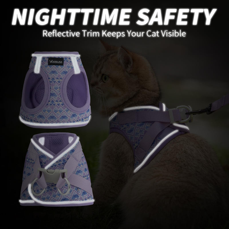 Arblina Cat Harness, Soft Breathable Cat Harness and Lead Set with Reflection, Lightweight Kitten Harness with 1.5m Cat Leash, Purple XS