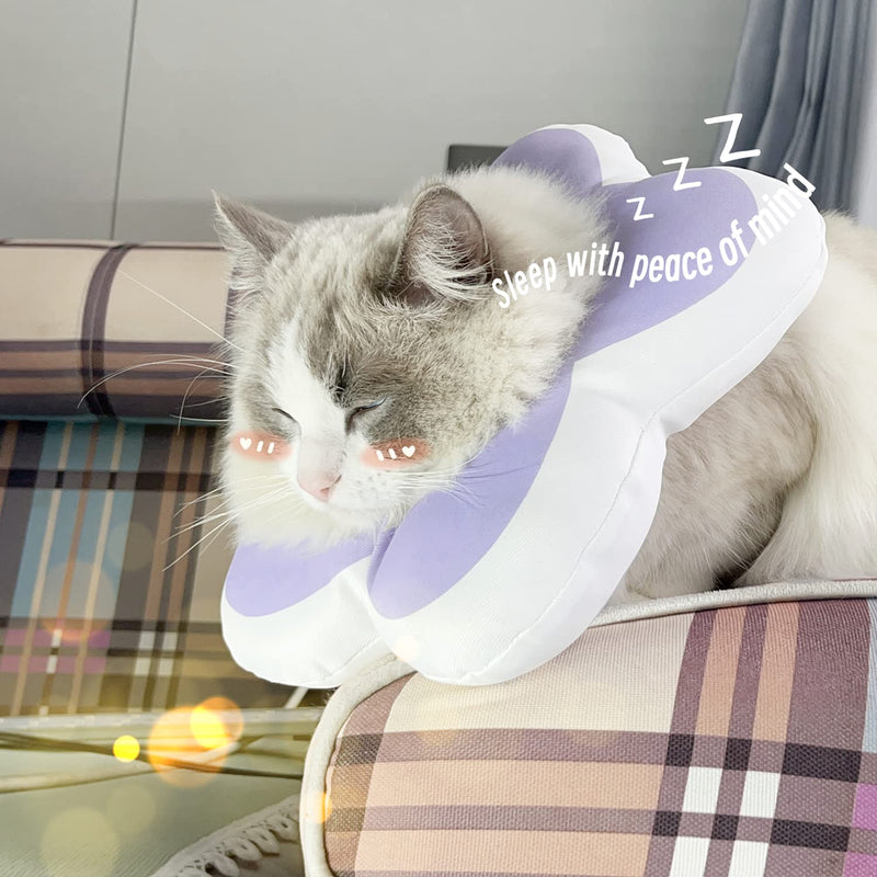 Cat Cone Collar,Cute Flower Waterproof Elizabethan e Collar for Cat and Small Dog Anti-Bite Lick Wound Healing Protective Neck Cone After Surgery Recovery Collar for Small Pet,All-Season Style S (Between 1.1-3.3 lb.) Purple