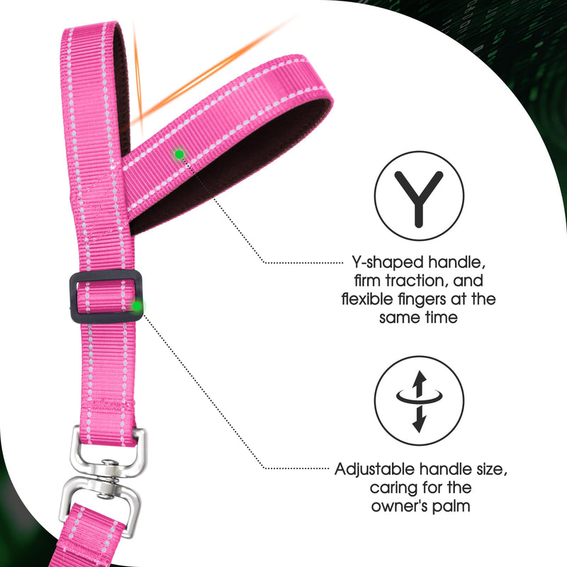 Hands-Free Dog Leash, Heavy Duty No-Pull Training Lead w/Anti-Tangle, Double Padded Traffic Handles Adjustable 5-5.6FT & Reflective Thread for Medium Large Dogs for Running/Walking Pink Pink (Included Traffic Handle) 5-5.6ft(Width 1") - PawsPlanet Australia