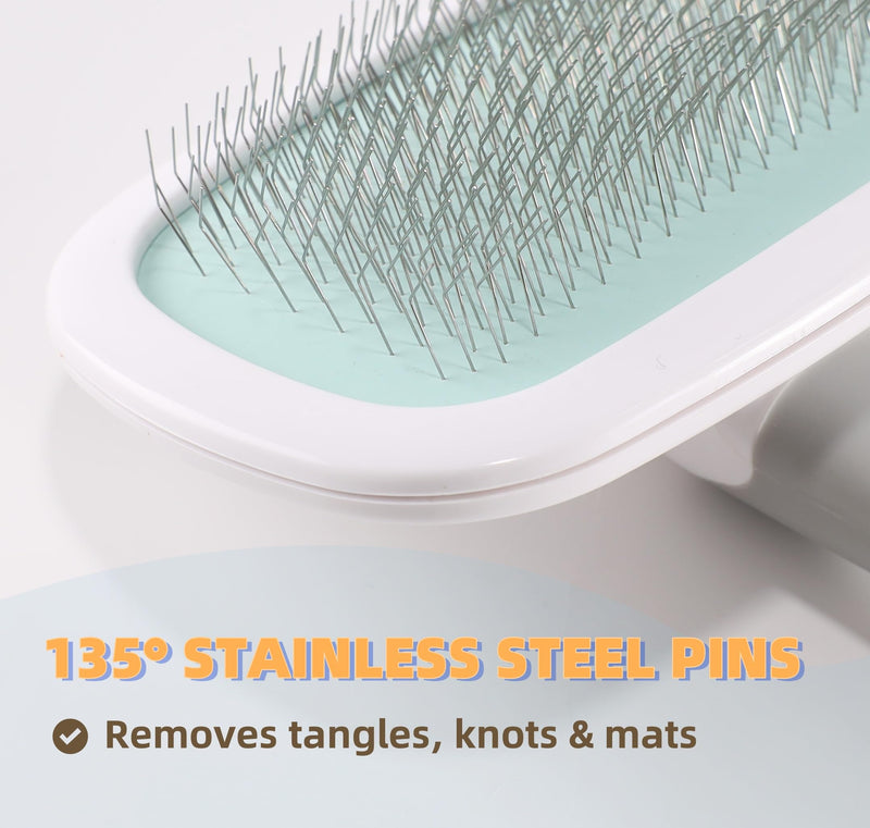 360°Rotating Dog and Cat Brush with Soft Pins Gentle Slicker Brush for Small Dogs Puppies Yorkies Poodles Cats Removes Loose Fur Brush With Stainless Steel Pins